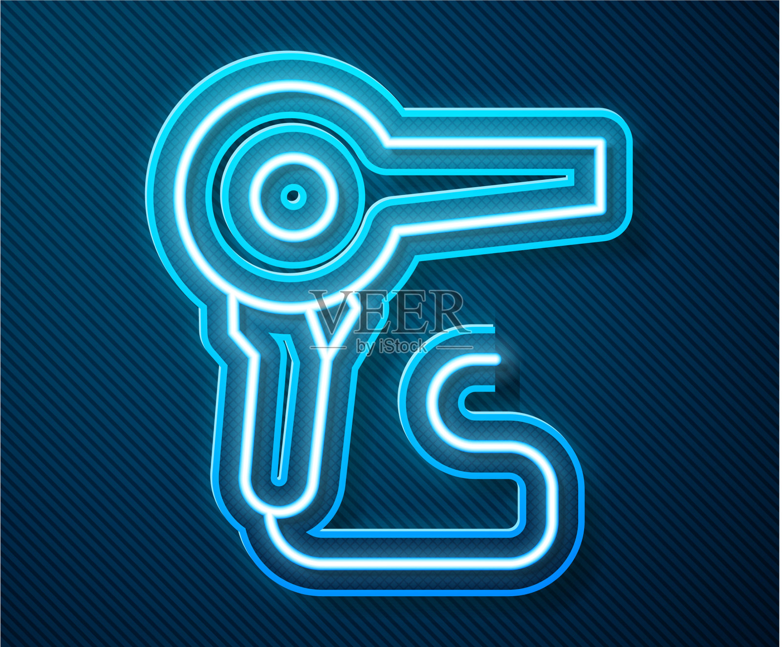 发光的霓虹灯线电吹风图标孤立在蓝色插画图片素材