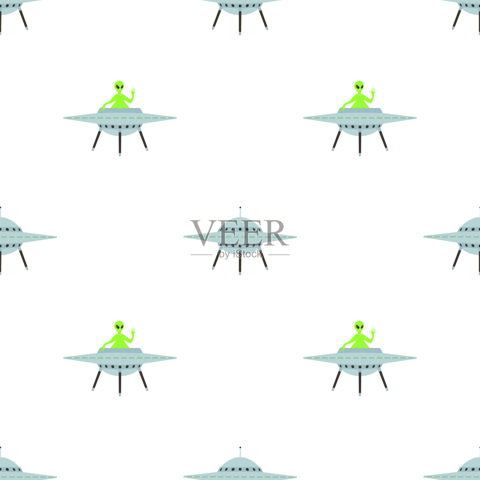 可爱的无缝模式与UFO和外星人插画图片素材