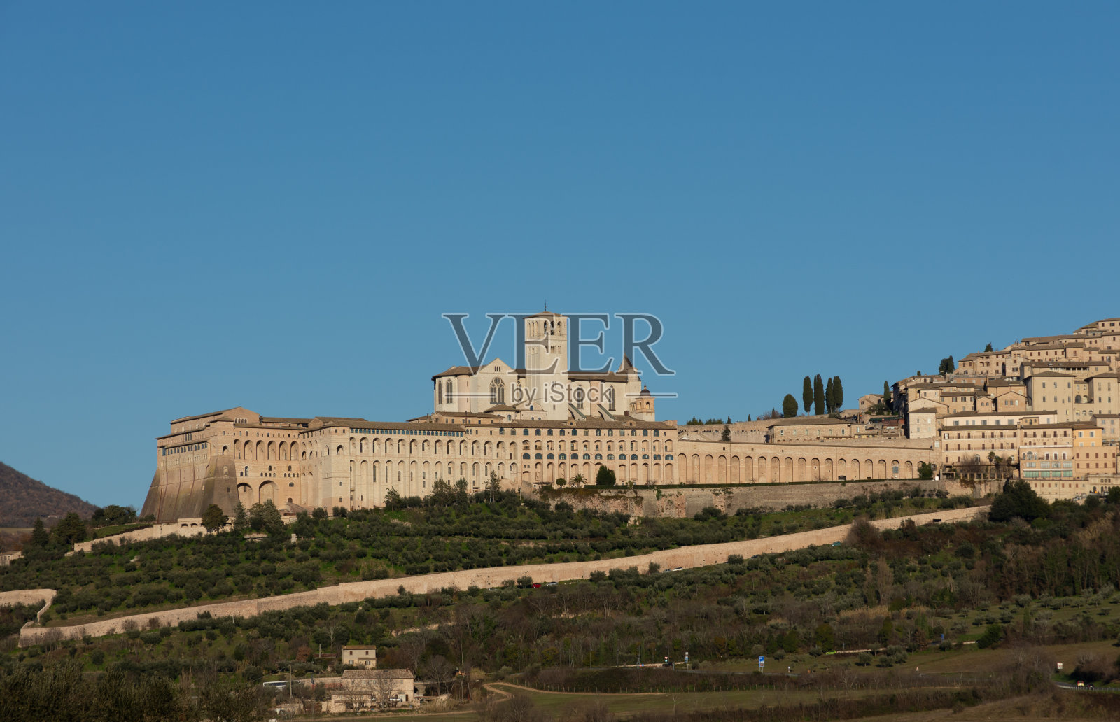 阿西西，翁布里亚，佩鲁贾，旧金山大教堂。上教堂。视图照片摄影图片