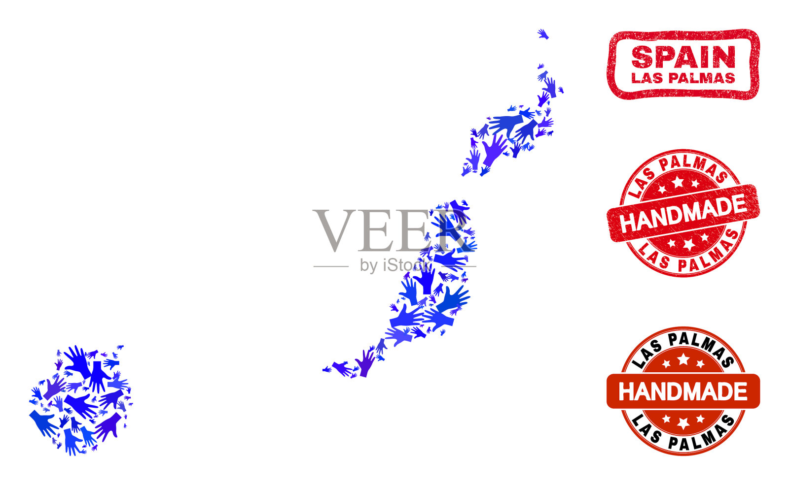 手组成拉斯帕尔马斯省地图和插画图片素材