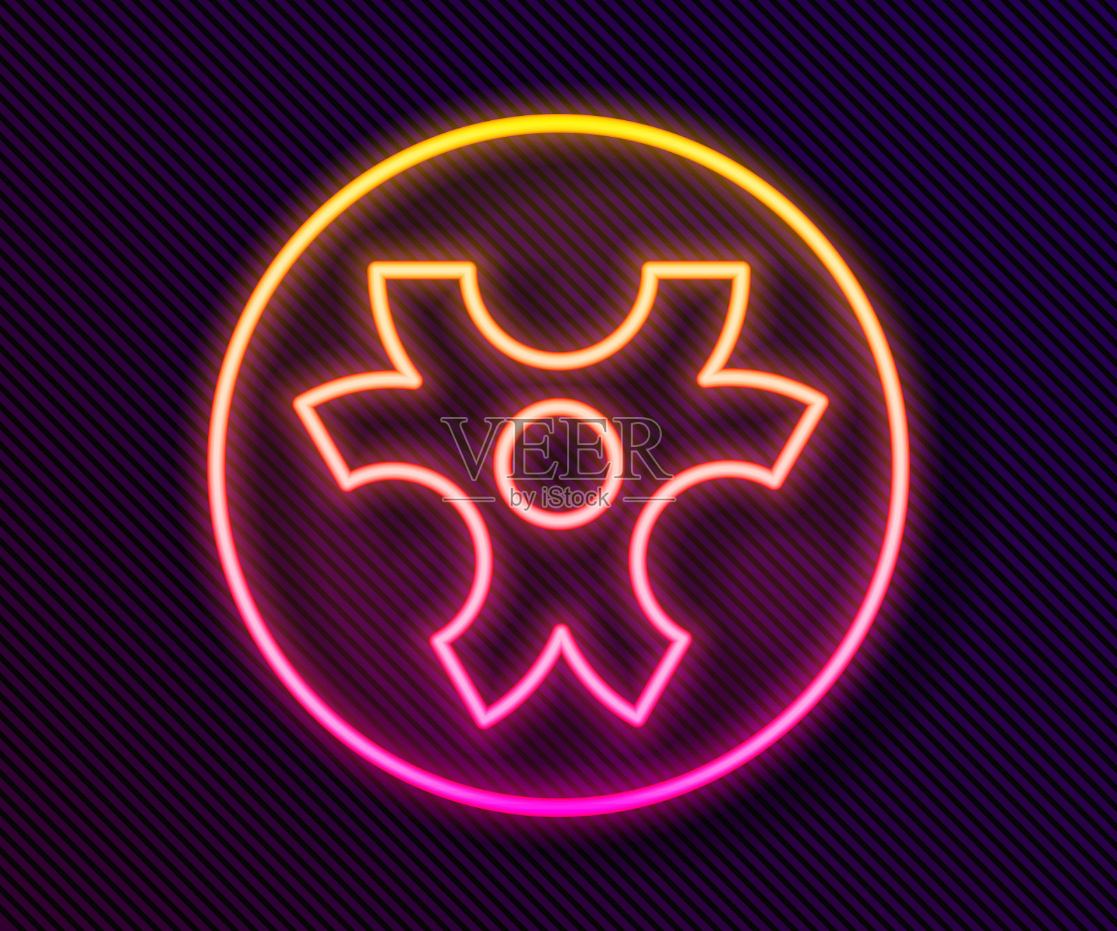 发光的霓虹灯线生物危害标志图标孤立在黑色背景。向量插画图片素材