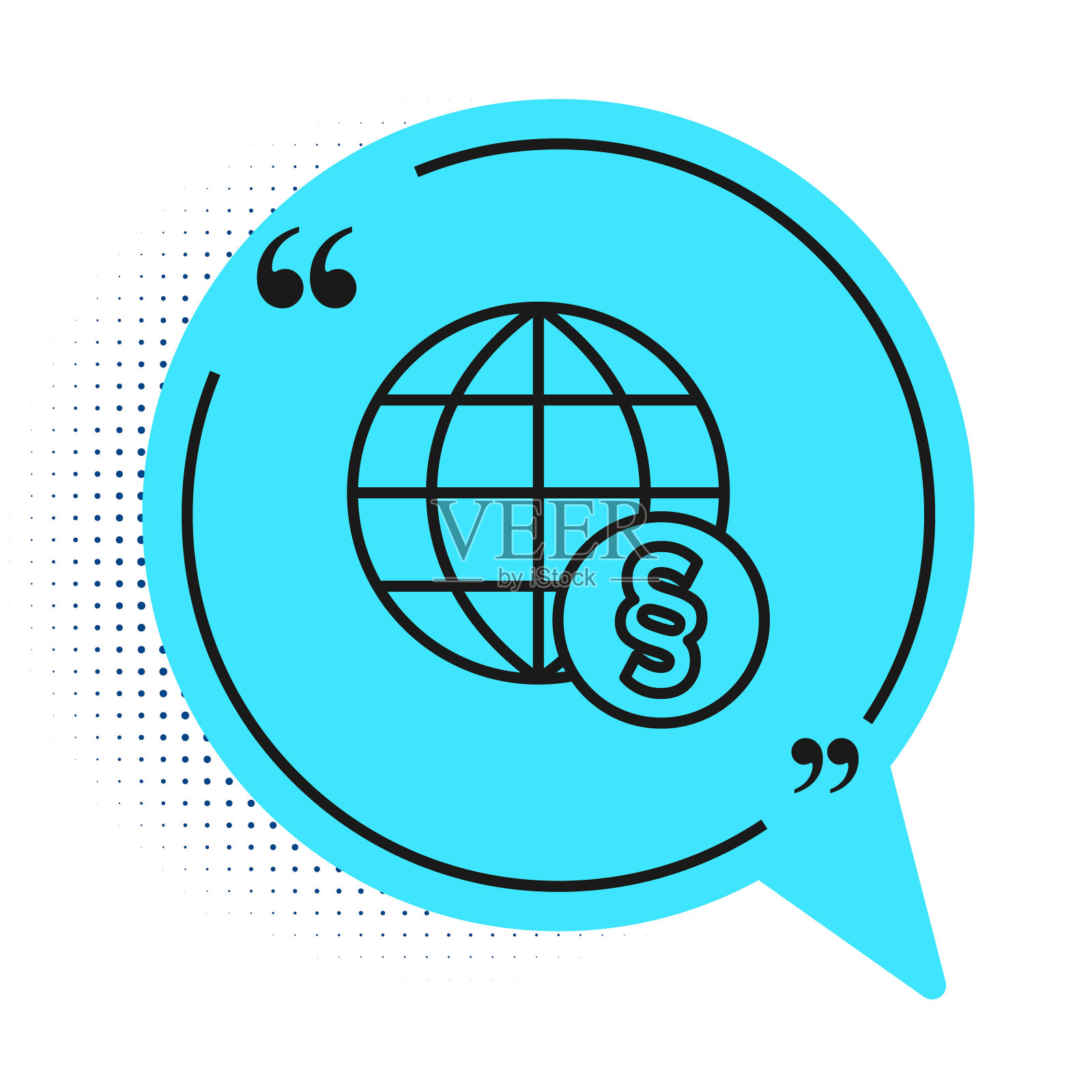 黑线国际法图标孤立在白色背景上。全球法律的标志。法律公正裁决世界。蓝色语音气泡符号。向量插画图片素材