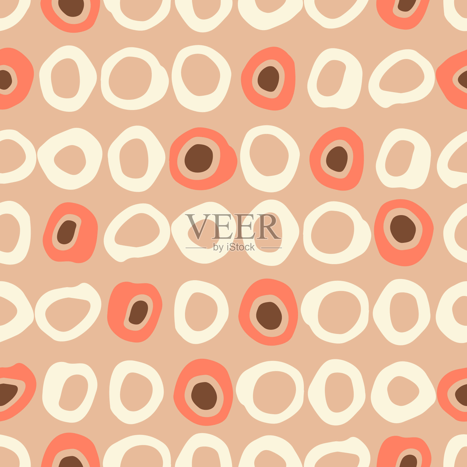 复古不规则形状的圆圈设置矢量无缝模式。现代中世纪抽象圆点几何背景插画图片素材