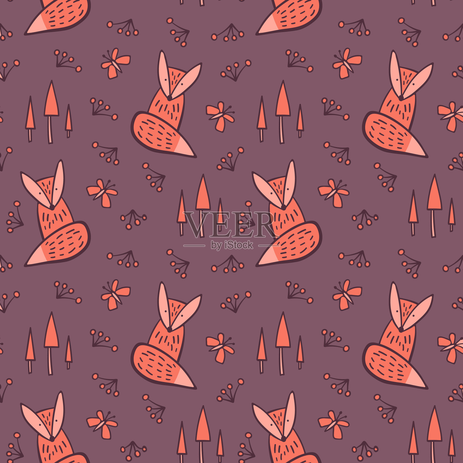 手绘狐狸无缝模式插画图片素材