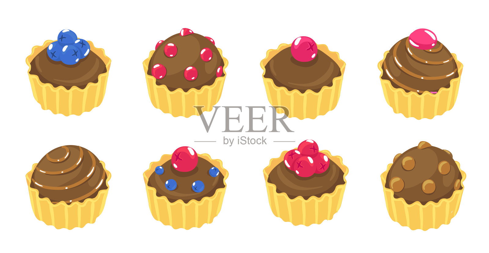 花式纸杯蛋糕巧克力套装不同类型的蛋糕图标素材