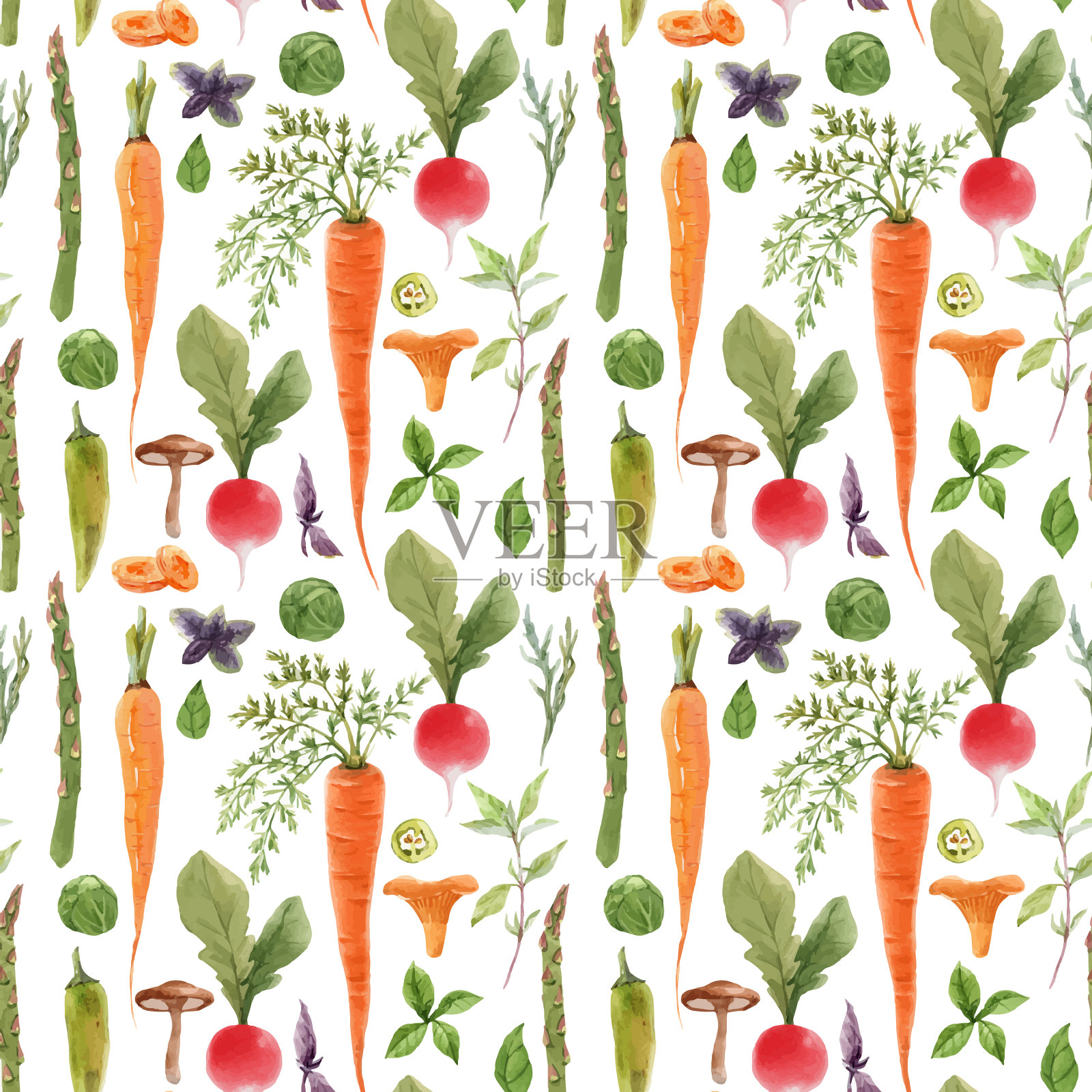 美丽无缝图案与水彩插画图片素材