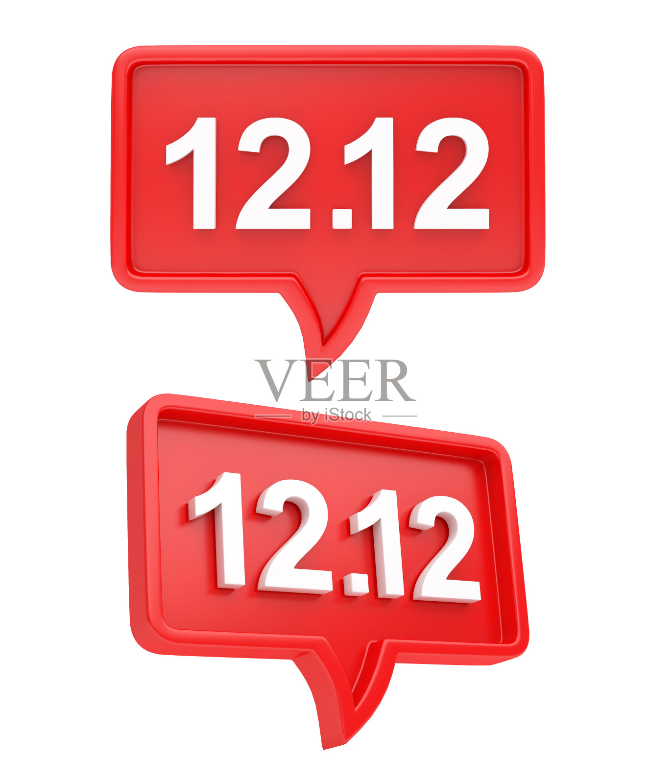 12.12文字销售购物日上红色大头针孤立在白色背景上，3D渲染插图照片摄影图片