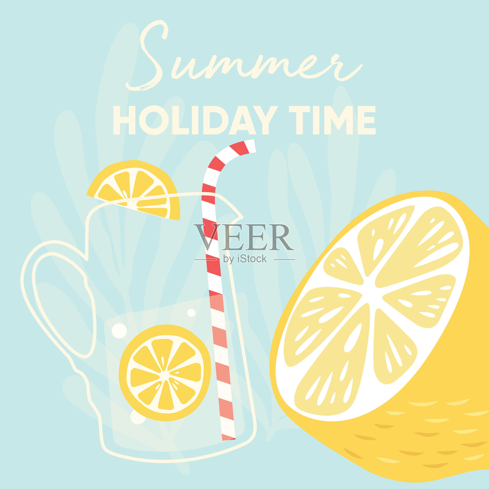 水果设计与暑假时间排版插画图片素材