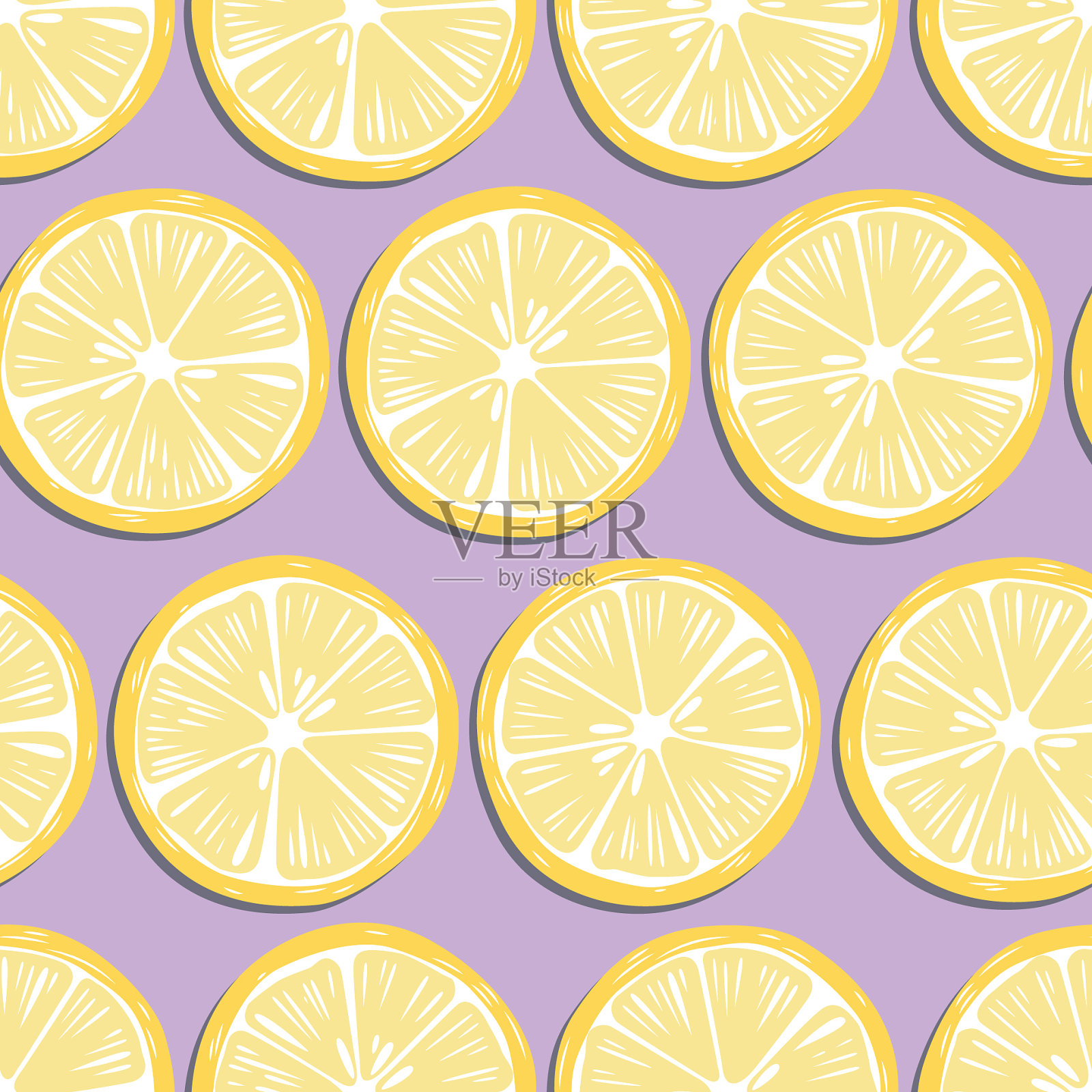 水果无缝花纹柠檬片带阴影插画图片素材