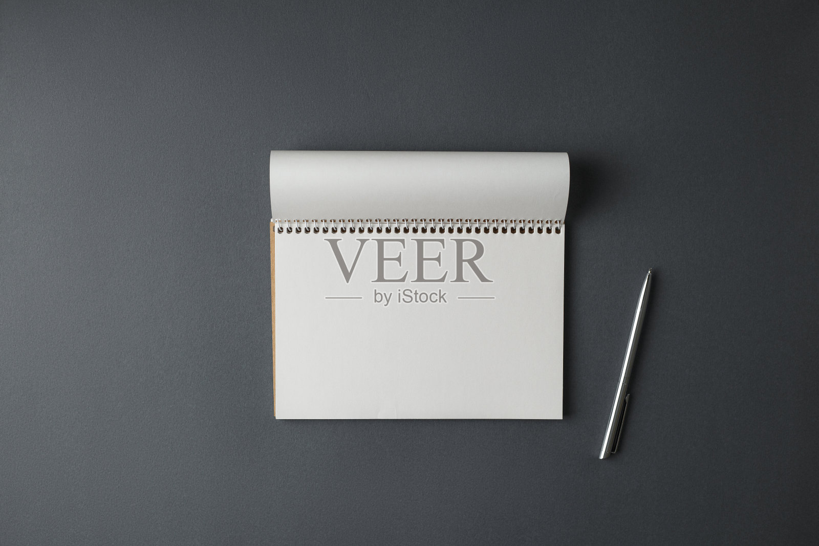 金属笔和打开的笔记本。照片摄影图片