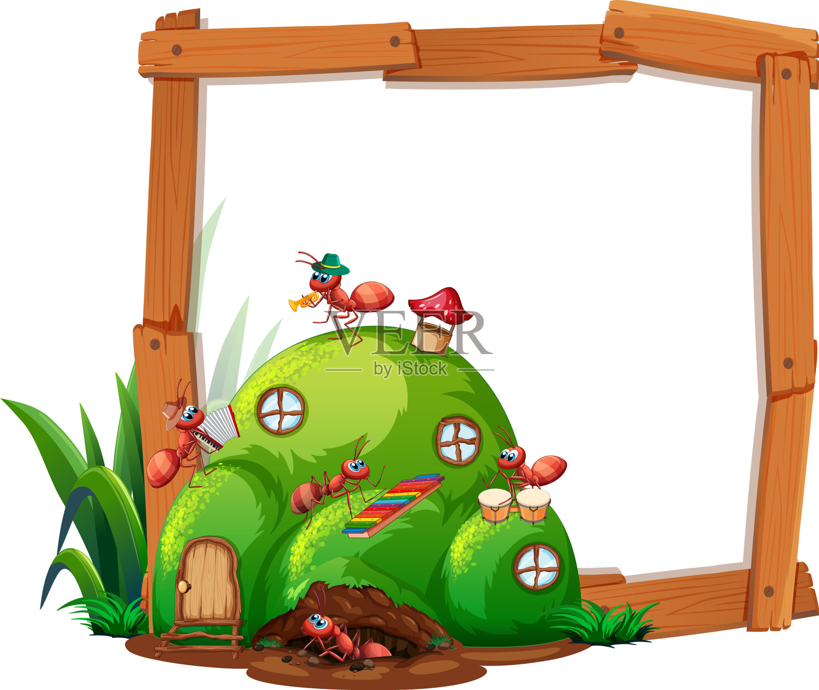 花园中昆虫的边框模板设计设计元素图片