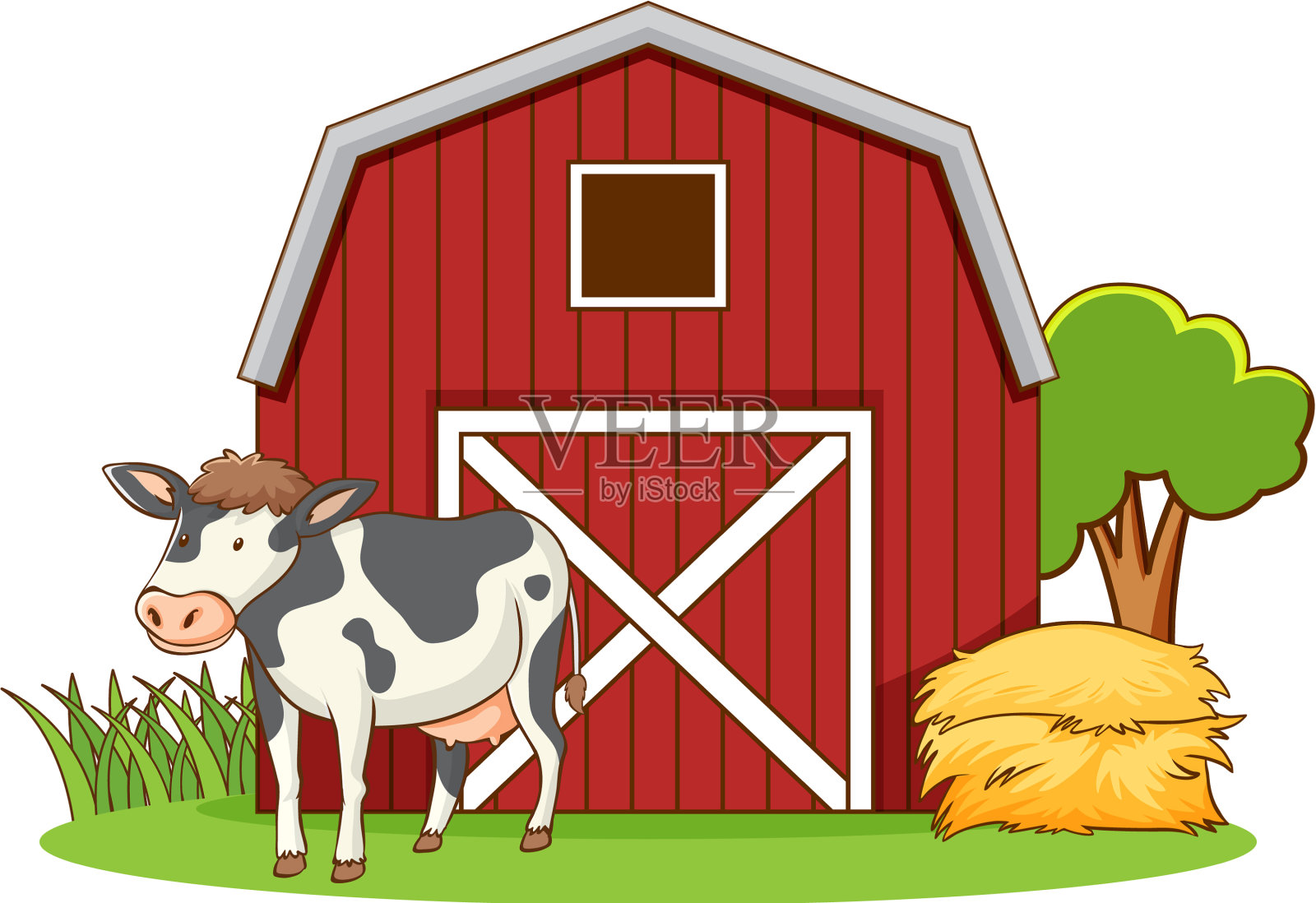 可爱的奶牛站在农家院子里设计元素图片