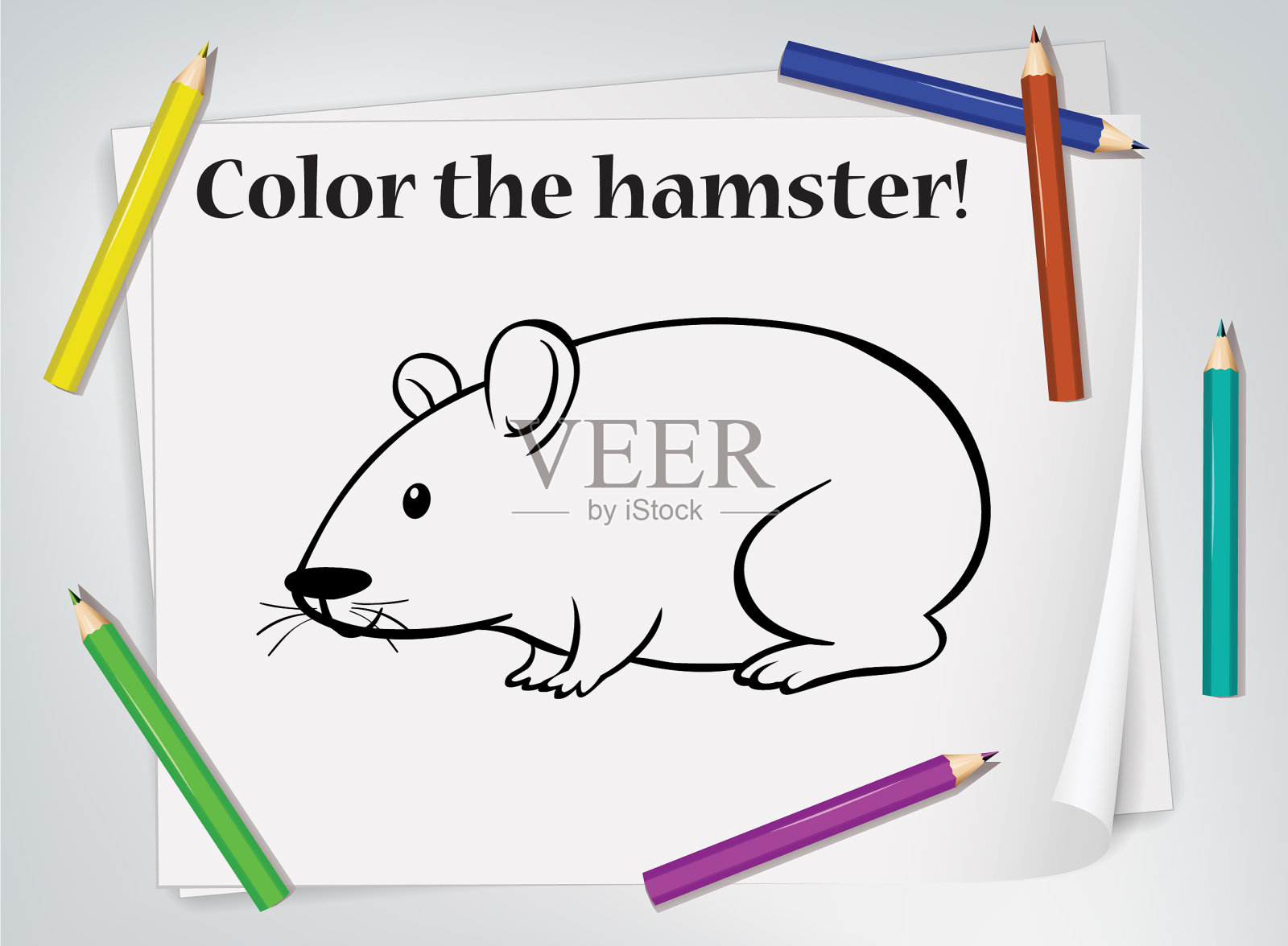 儿童仓鼠着色工作表插画图片素材