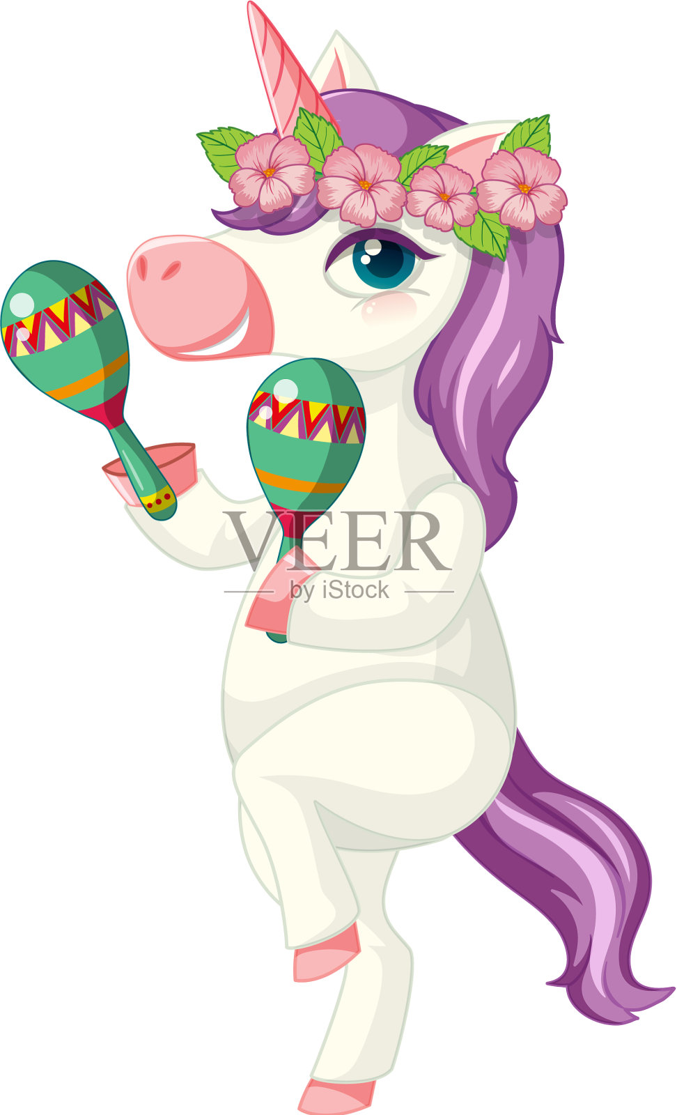 可爱的紫色独角兽在玩沙球的位置设计元素图片