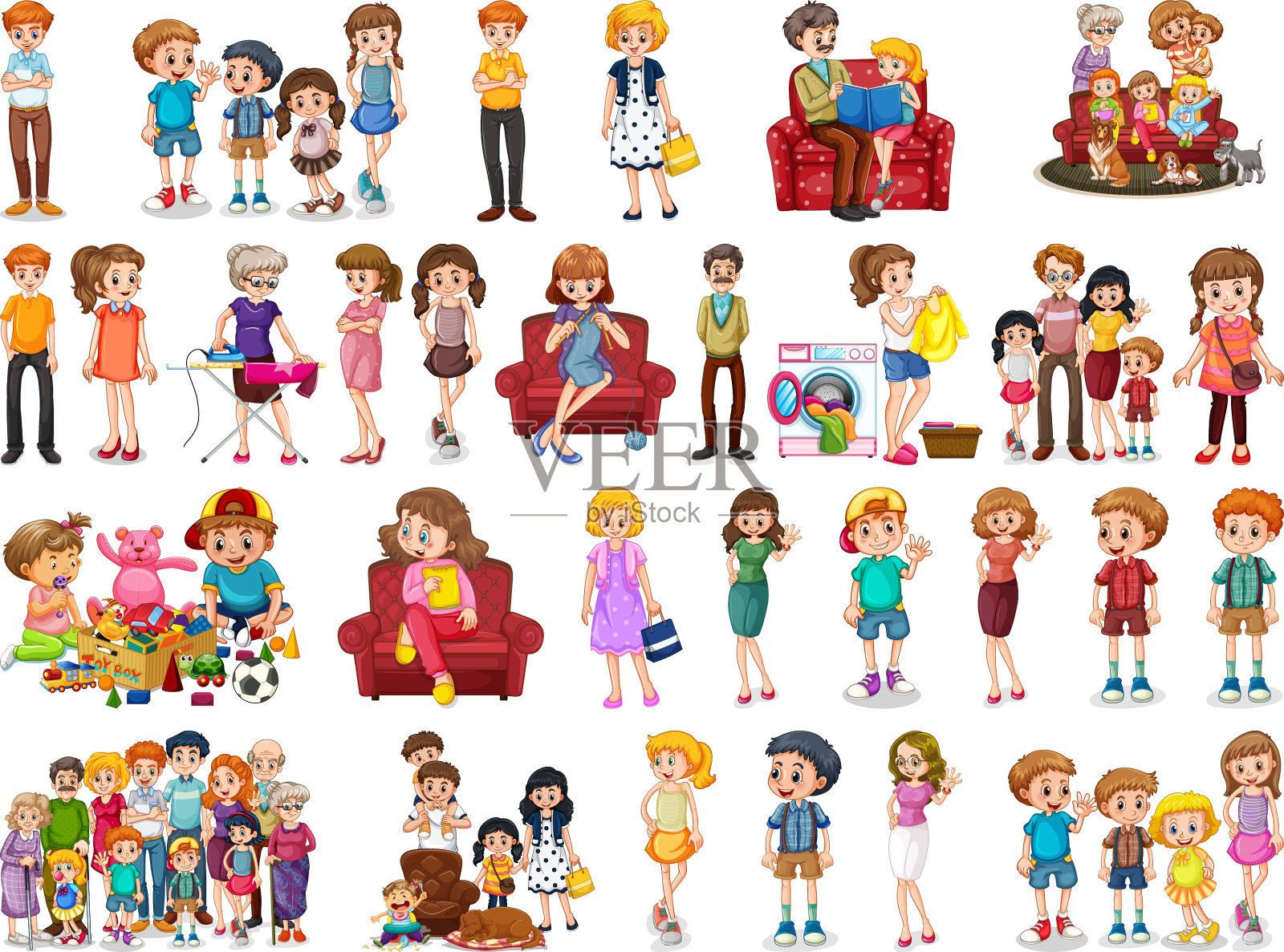 组家庭成员插画图片素材