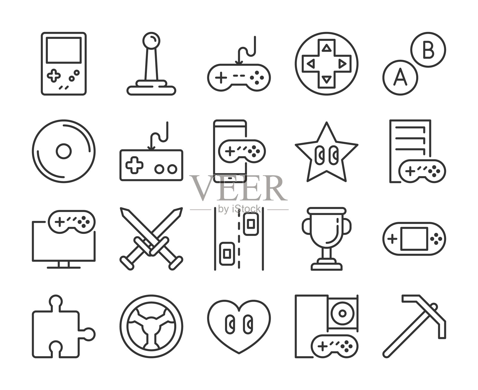 视频游戏图标。游戏和娱乐系列图标集。可编辑的中风。图标素材