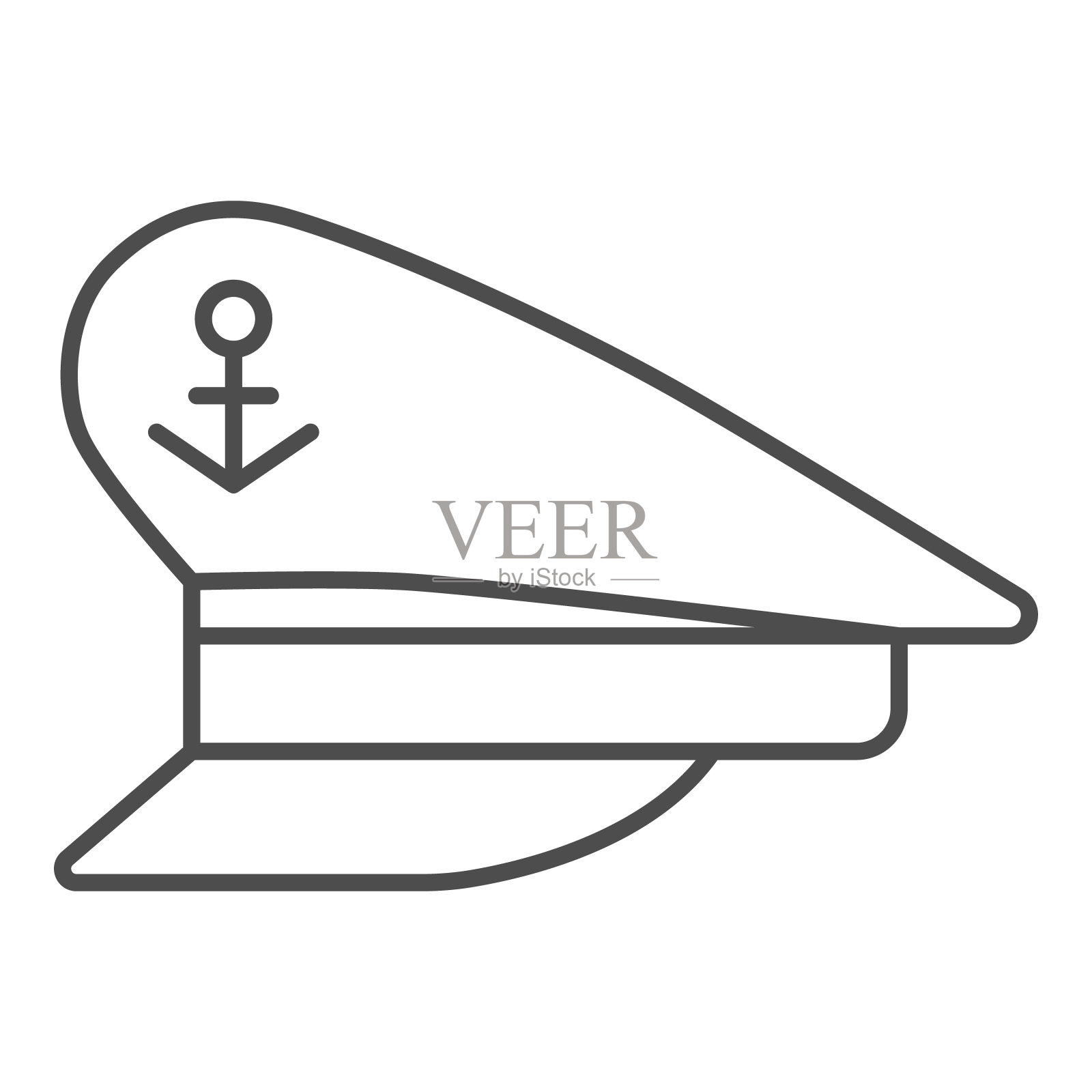 船长帽细线图标，海上巡航概念，水手帽标志在白色背景，船长帽图标轮廓风格的移动概念和网页设计。矢量图形。插画图片素材