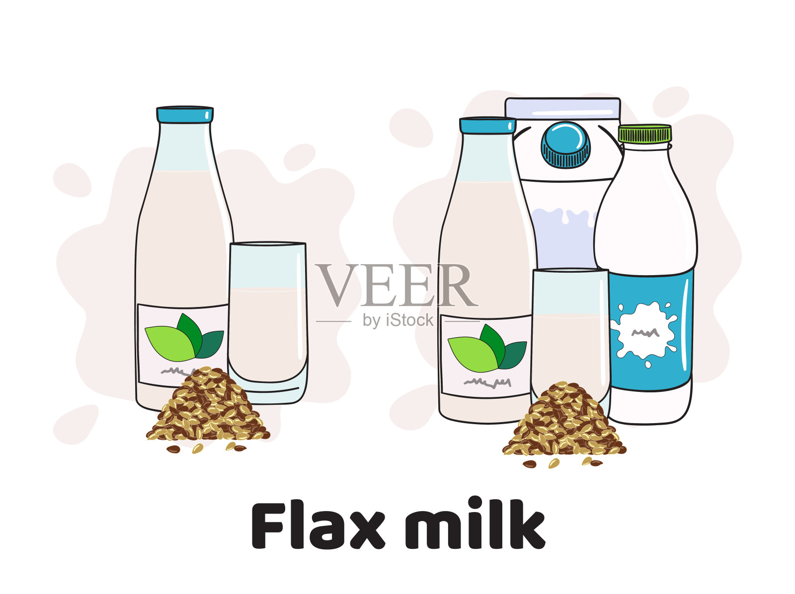 用玻璃、瓶子和盒子装牛奶的模板。纯牛奶的图标插画图片素材