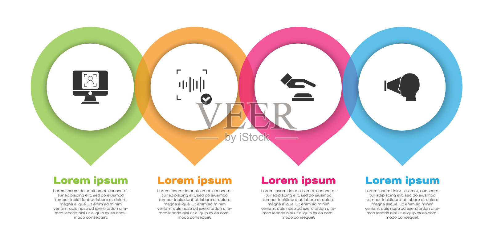 设置人脸识别，声音，掌纹和。业务信息模板。向量设计模板素材