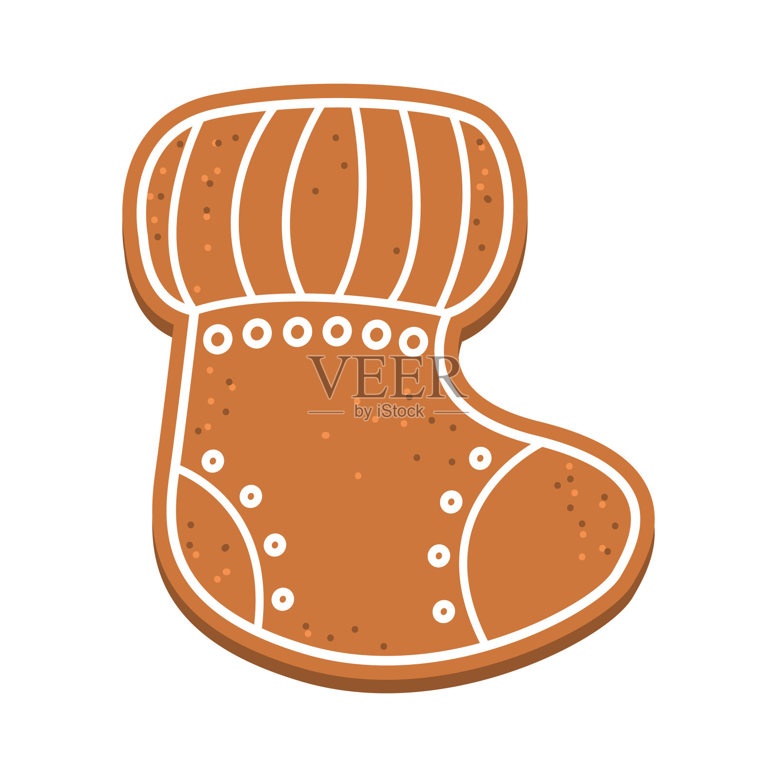 袜子形状的姜饼，上面有白釉。圣诞节和新年可食用的装饰品，饼干。矢量平面插图。设计元素图片