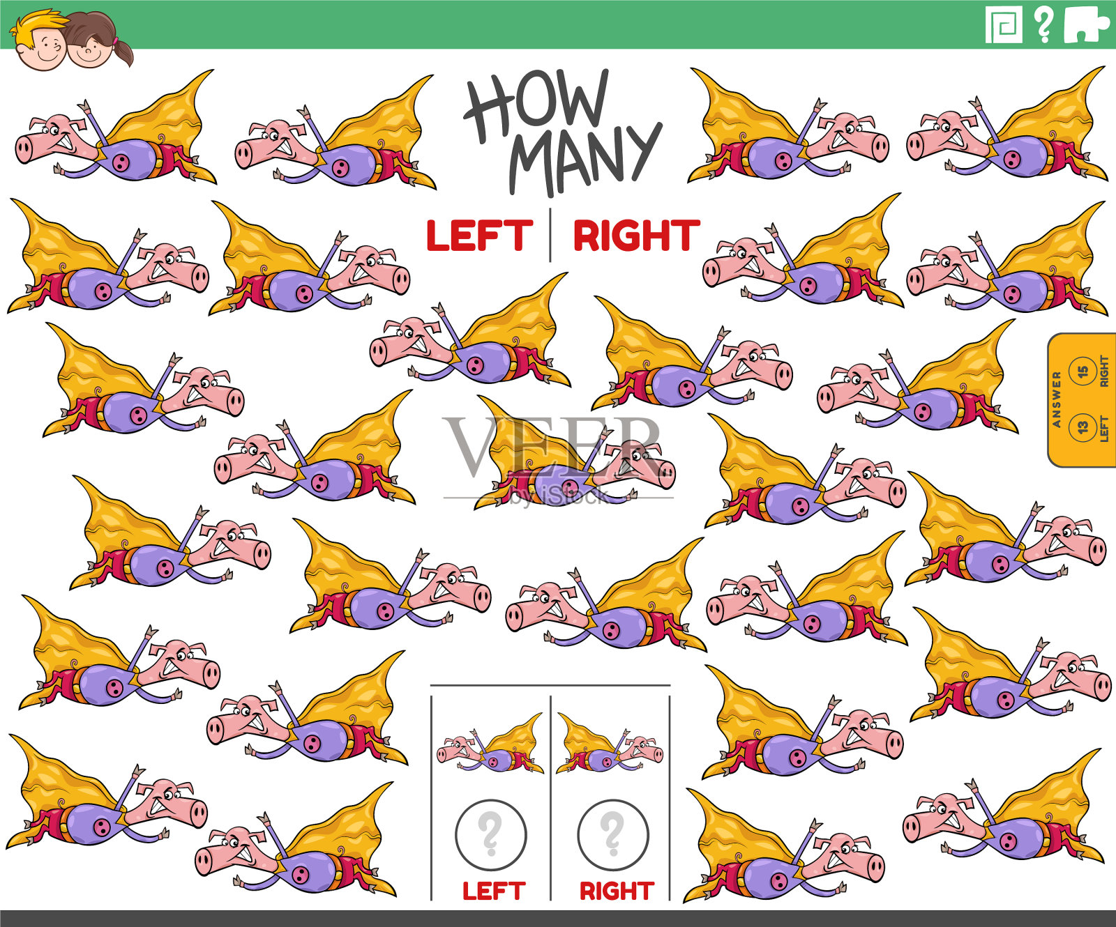 数数左边和右边的卡通图片插画图片素材