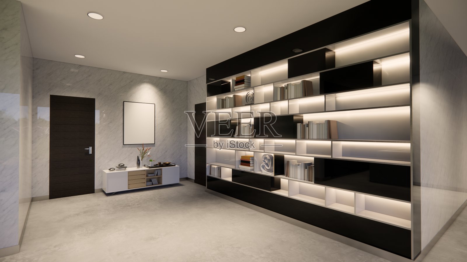 3 d渲染。室内住宅现代开放式生活空间与现代最小风格公寓住宅。家居装饰室内设计理念。照片摄影图片