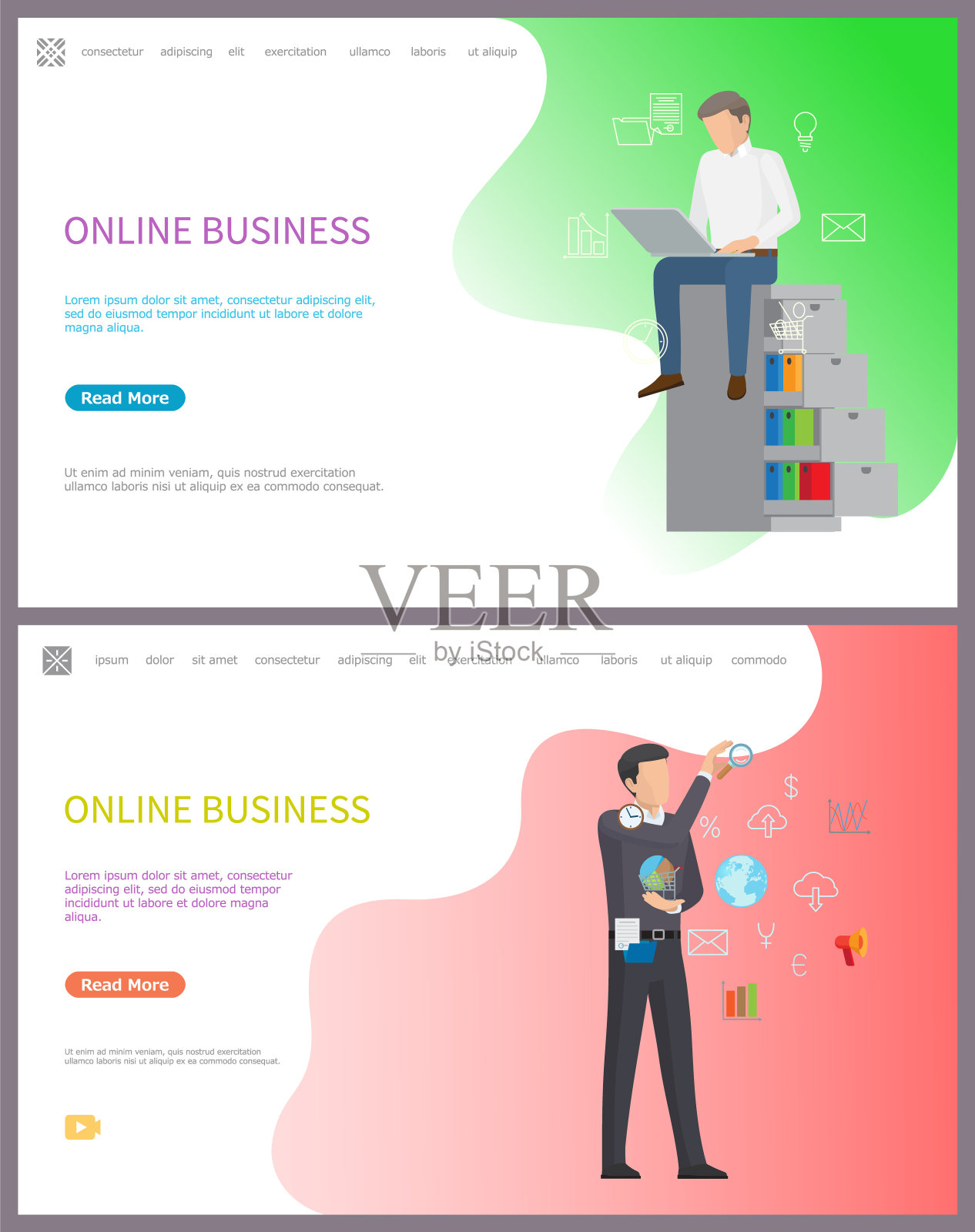 在线业务，工人在工作中执行任务插画图片素材