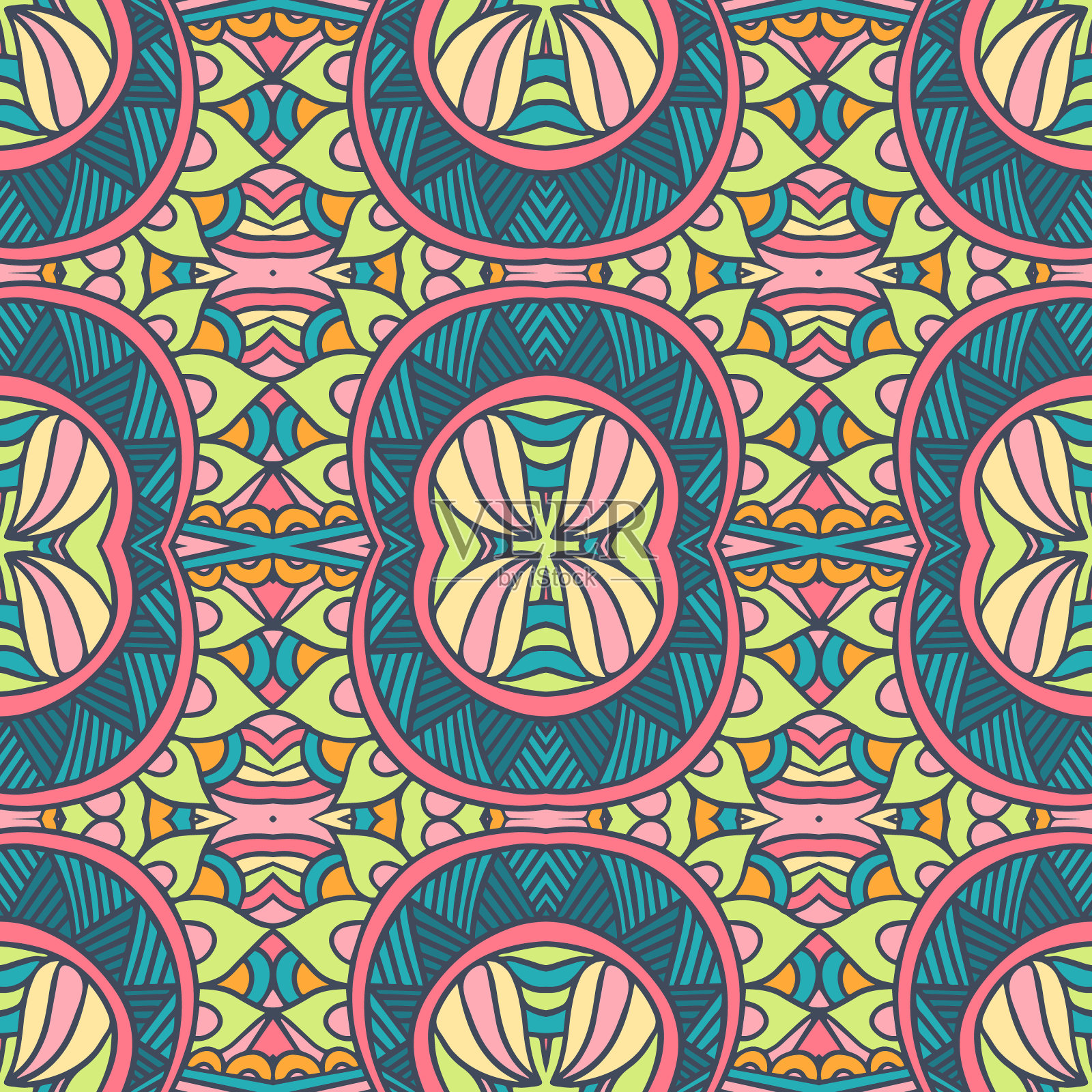 矢量无缝模式非洲艺术蜡染伊卡特。民族印花复古面料设计。插画图片素材