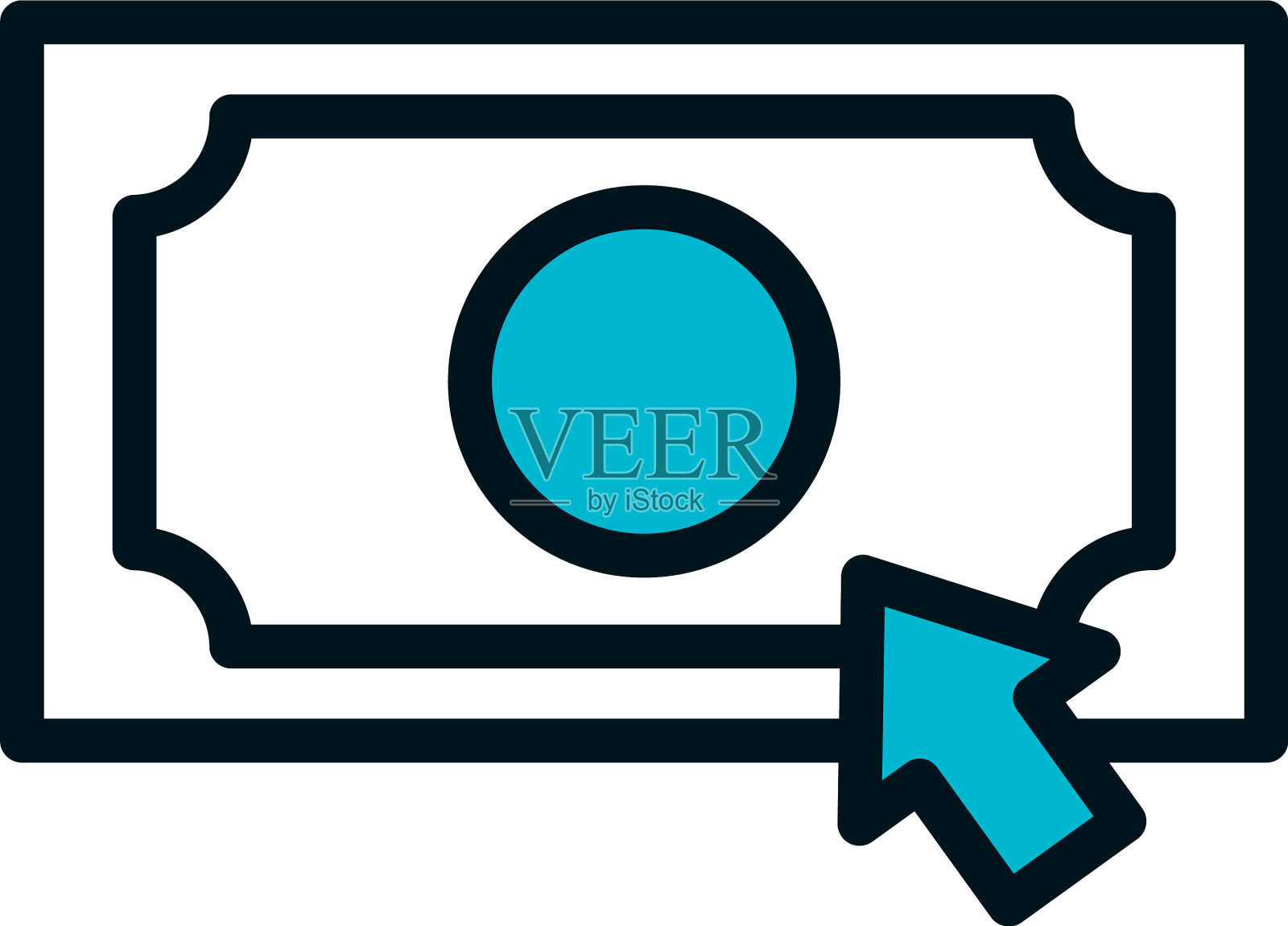 钞票和光标图标半色半线设计元素图片