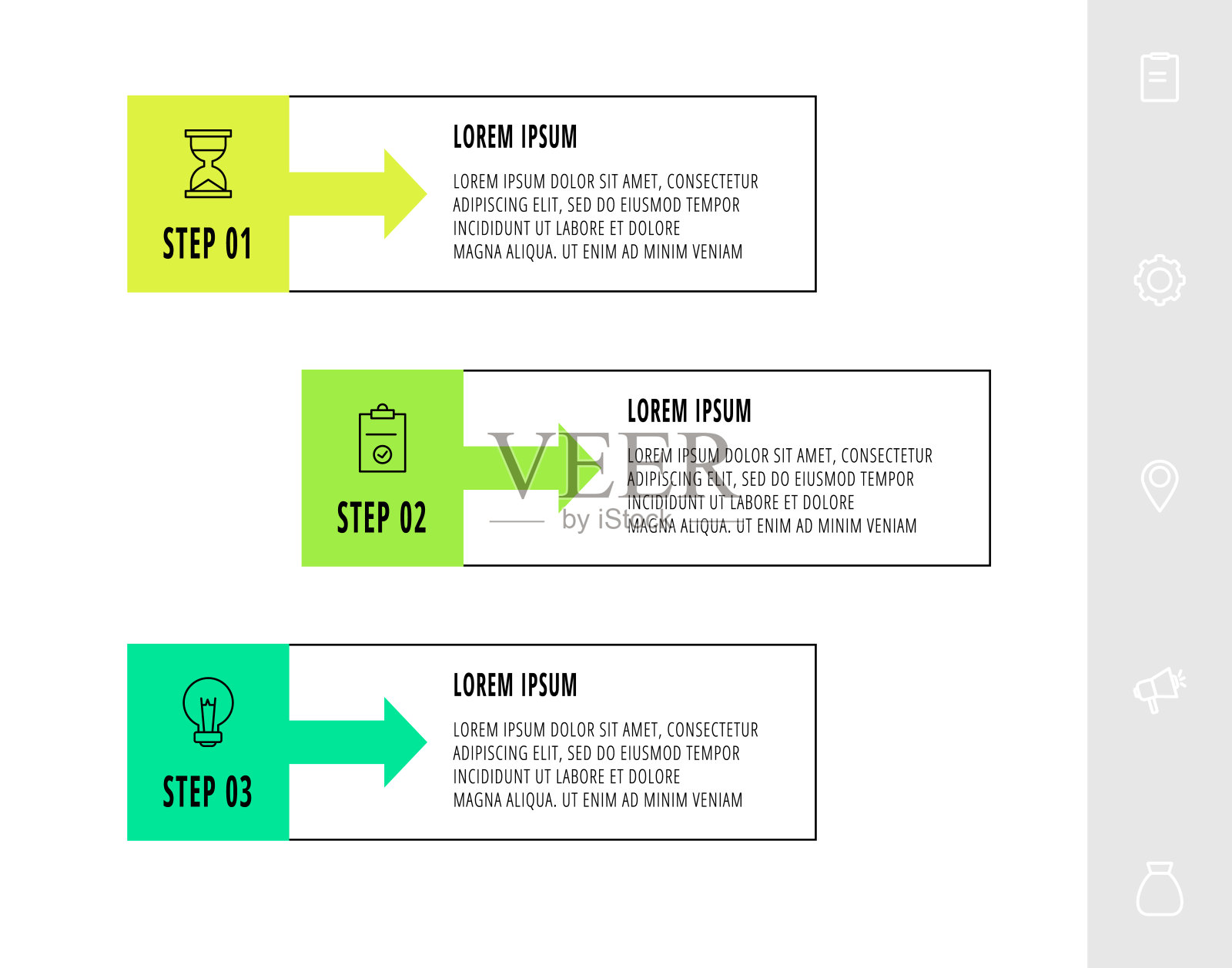 矢量信息图设计与3个矩形与箭头。平面模板用于图表，业务，网页，横幅，工作流布局，演示，内容，级别，图表。数据可视化。插画图片素材