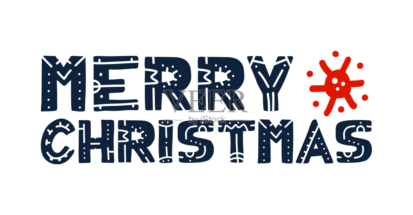 斯堪的纳维亚文字圣诞快乐冠状病毒。冬季庆祝新年和圣诞节贺卡与文字组合。矢量图插画图片素材