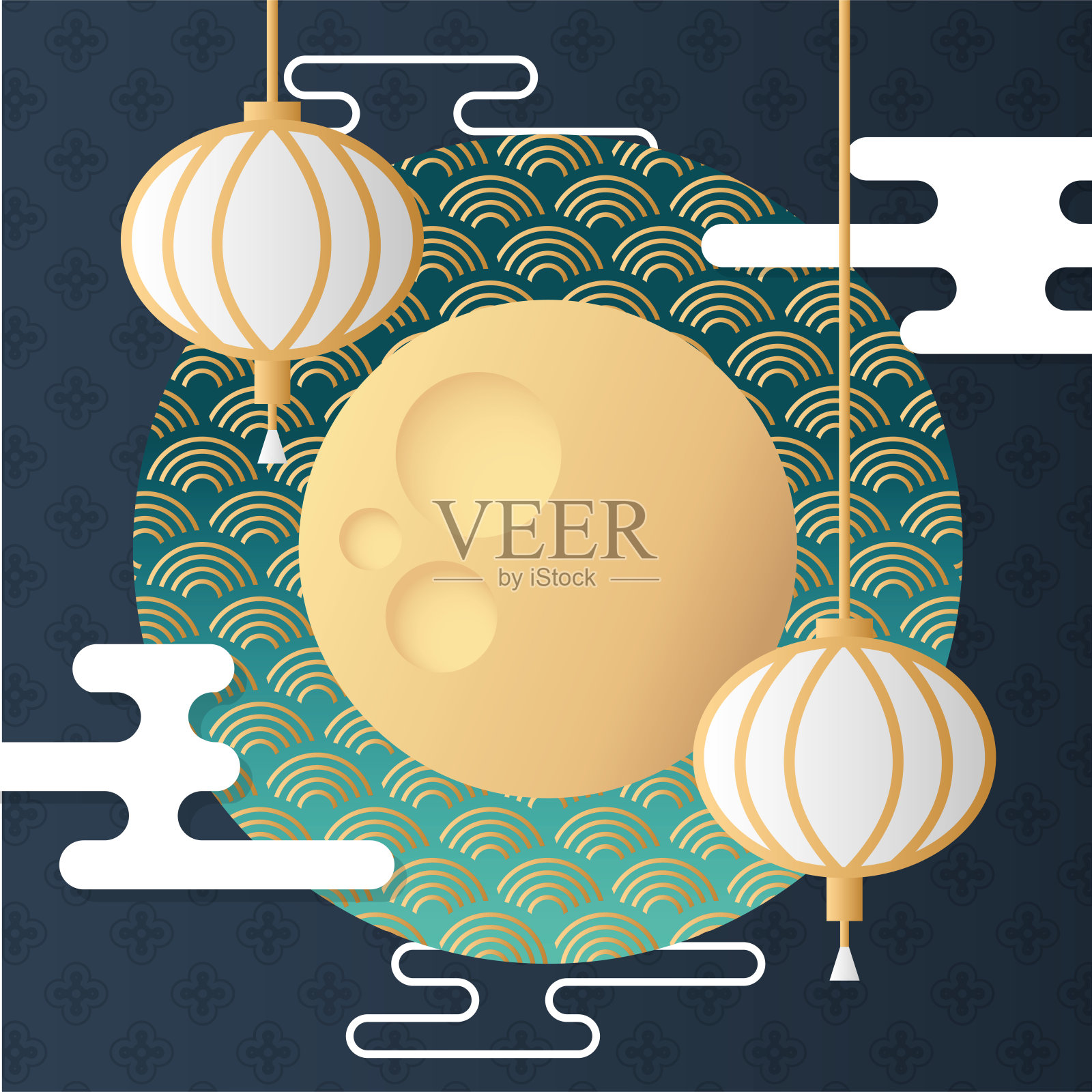 挂着月亮和灯笼的中秋海报插画图片素材