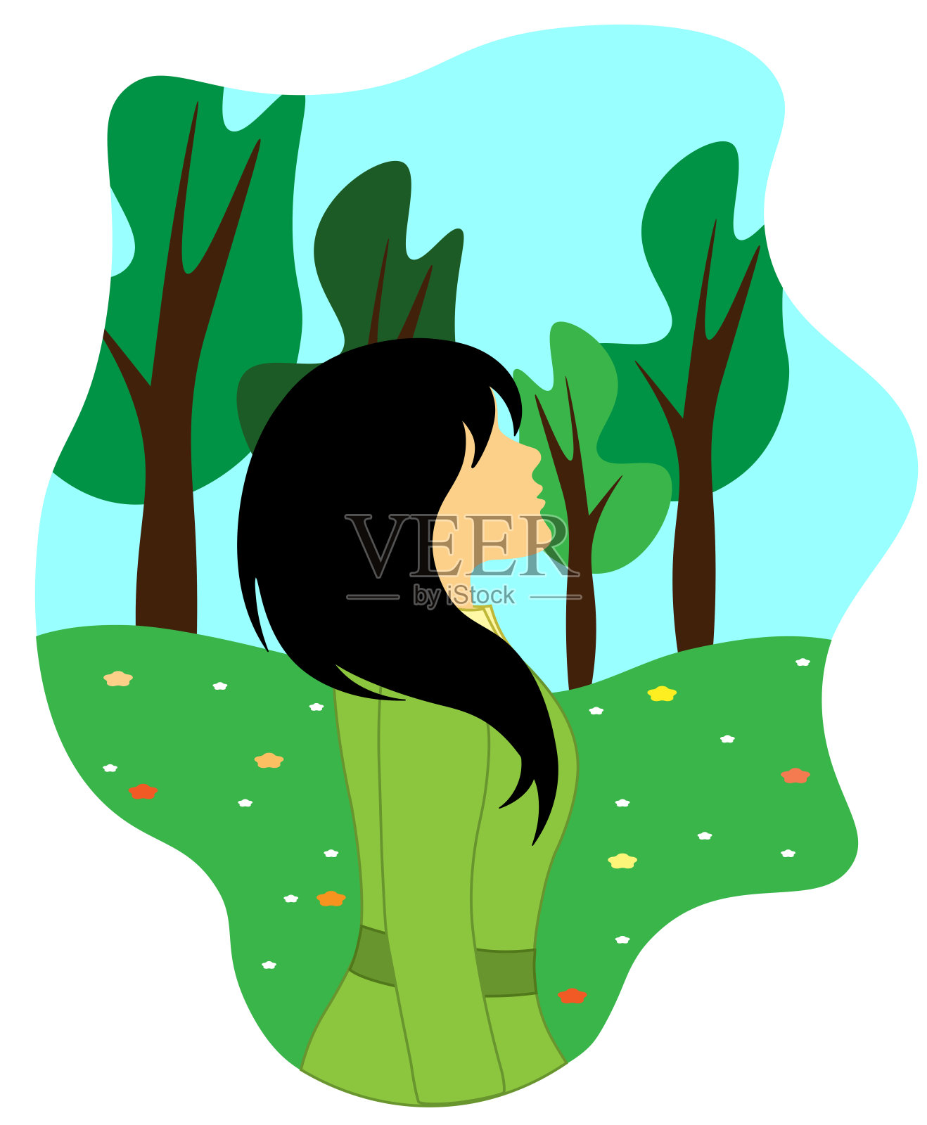 夏天在公园里的女孩插画图片素材