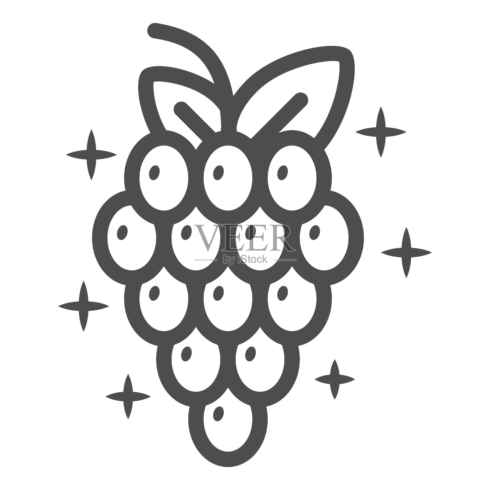 葡萄串线图标，葡萄酒节概念，葡萄酒葡萄标志在白色的背景，葡萄与树叶图标轮廓风格的移动概念和网页设计。矢量图形。插画图片素材