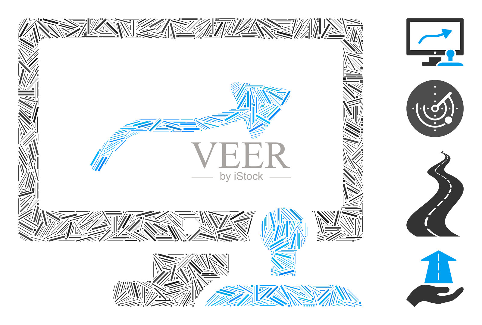 线路路径控制监视器图标马赛克插画图片素材