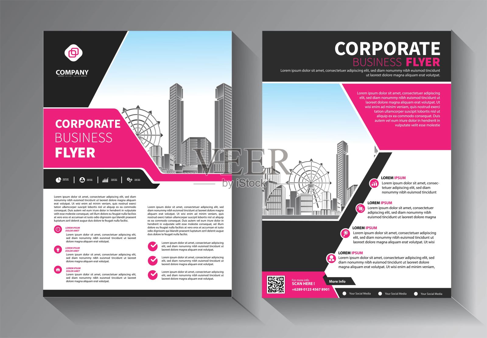 宣传册设计，涵盖现代布局，年度报告，海报，传单A4彩色三角形，几何形状的科技，科学，市场与灯光背景插画图片素材