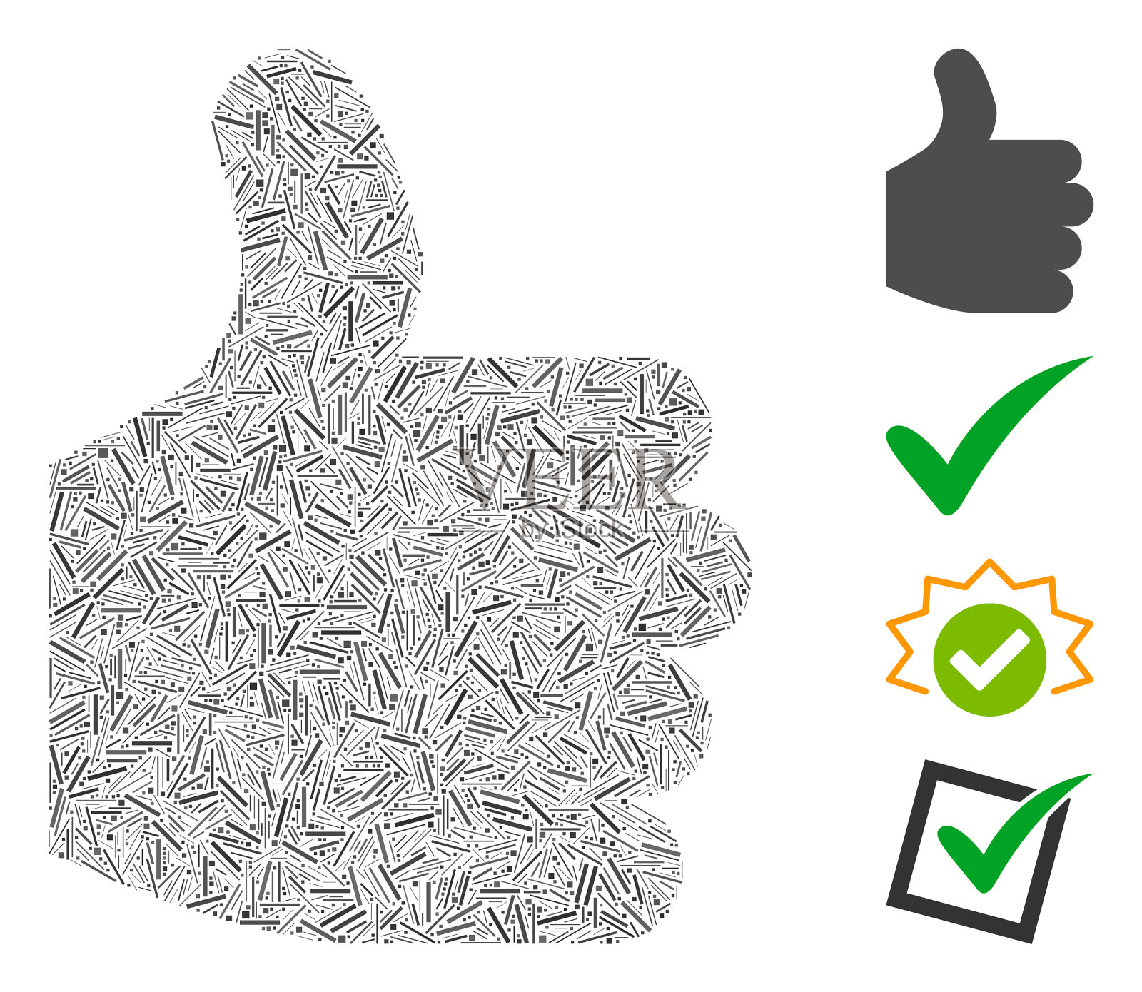 孵化拇指向上图标马赛克插画图片素材