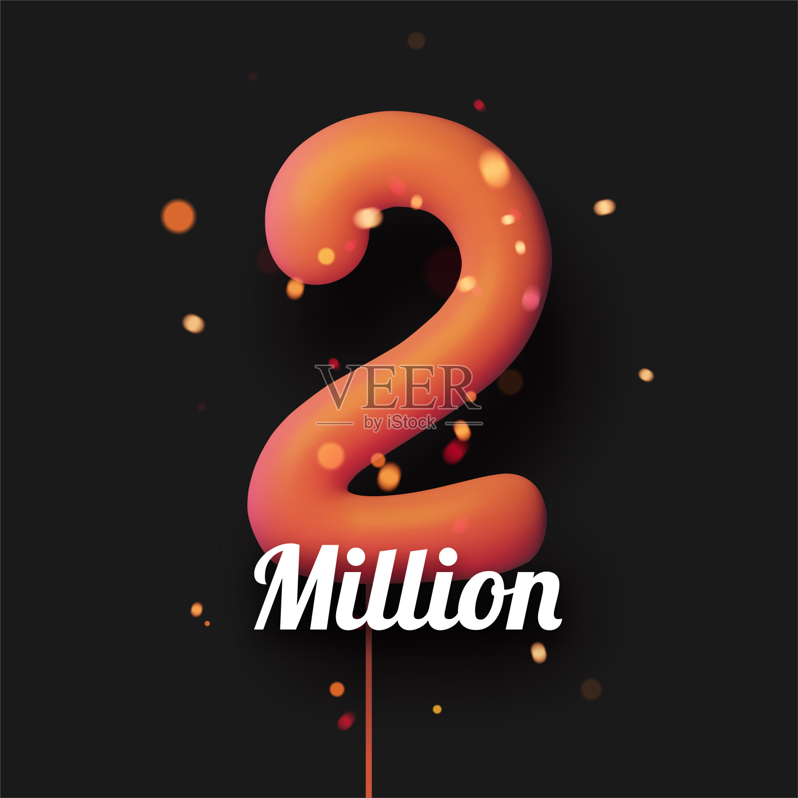 2百万标志橙色气球与线在黑色的背景。插画图片素材