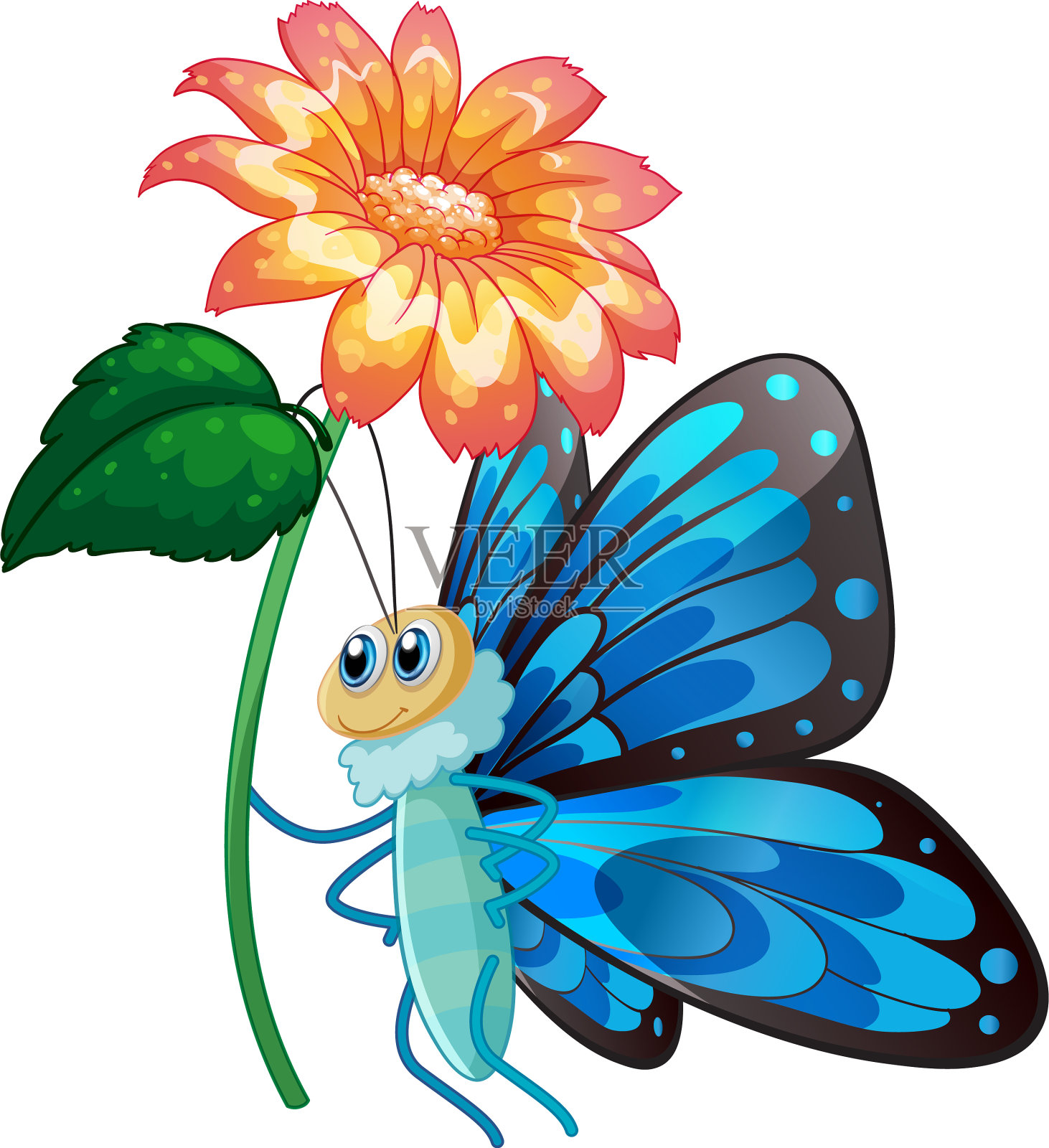 白底蓝蝶捧花设计元素图片