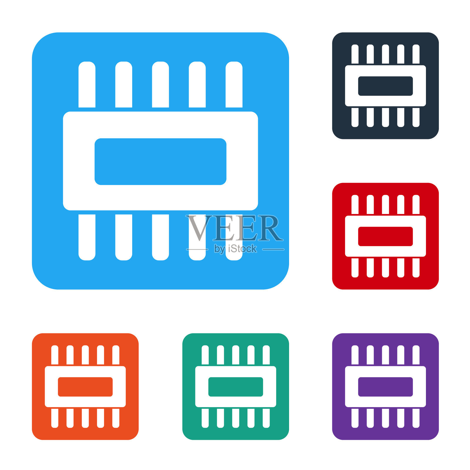 带有微电路的白色计算机处理器插画图片素材