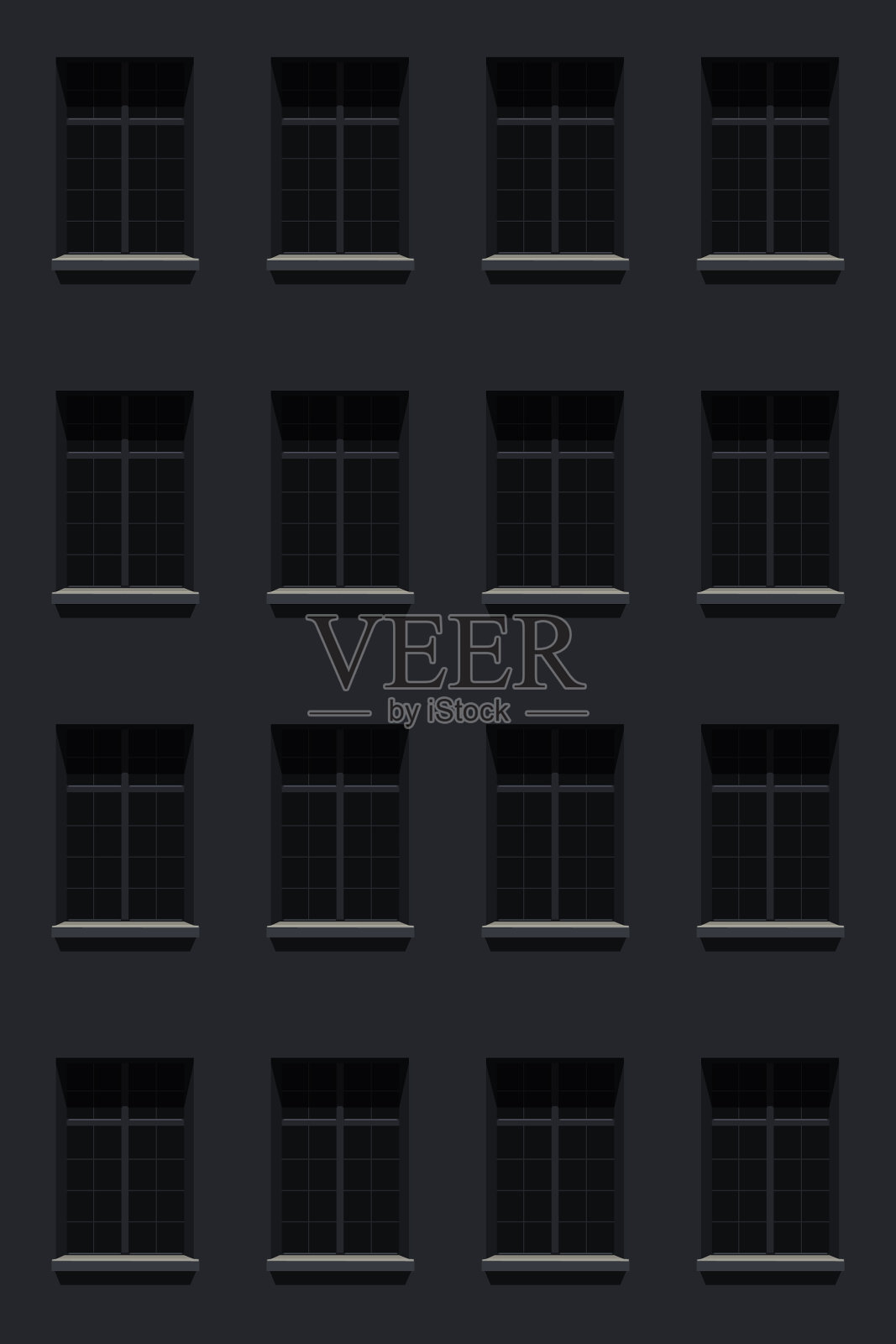 房屋正面窗户在晚上插画图片素材