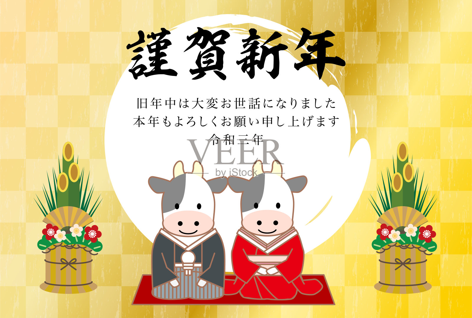 2021年的牛年——日本民间艺术图案的牛插画图片素材