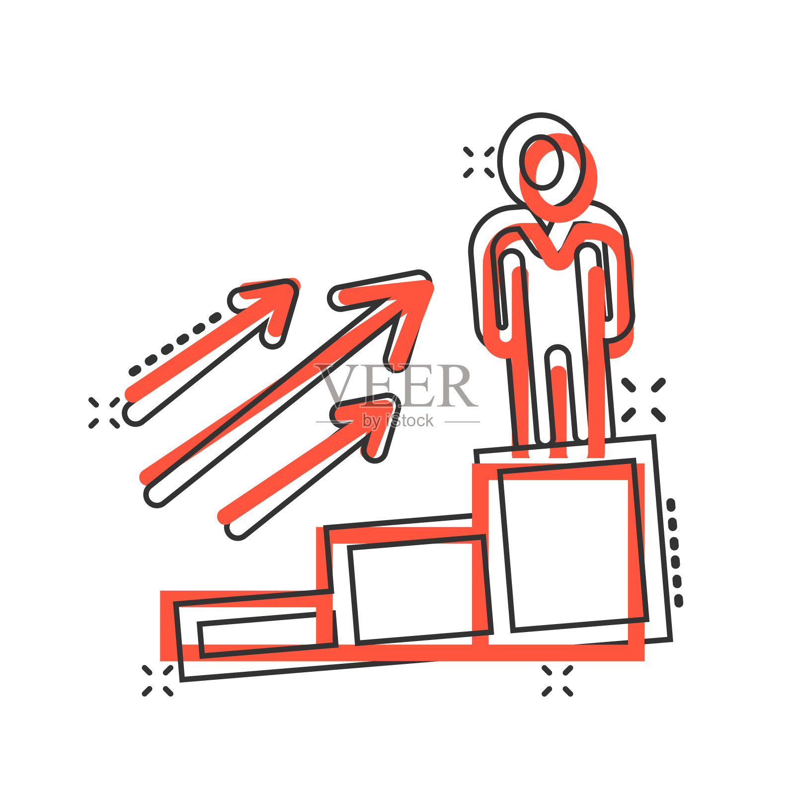 人们在漫画风格的增长箭头图标工作设计元素图片