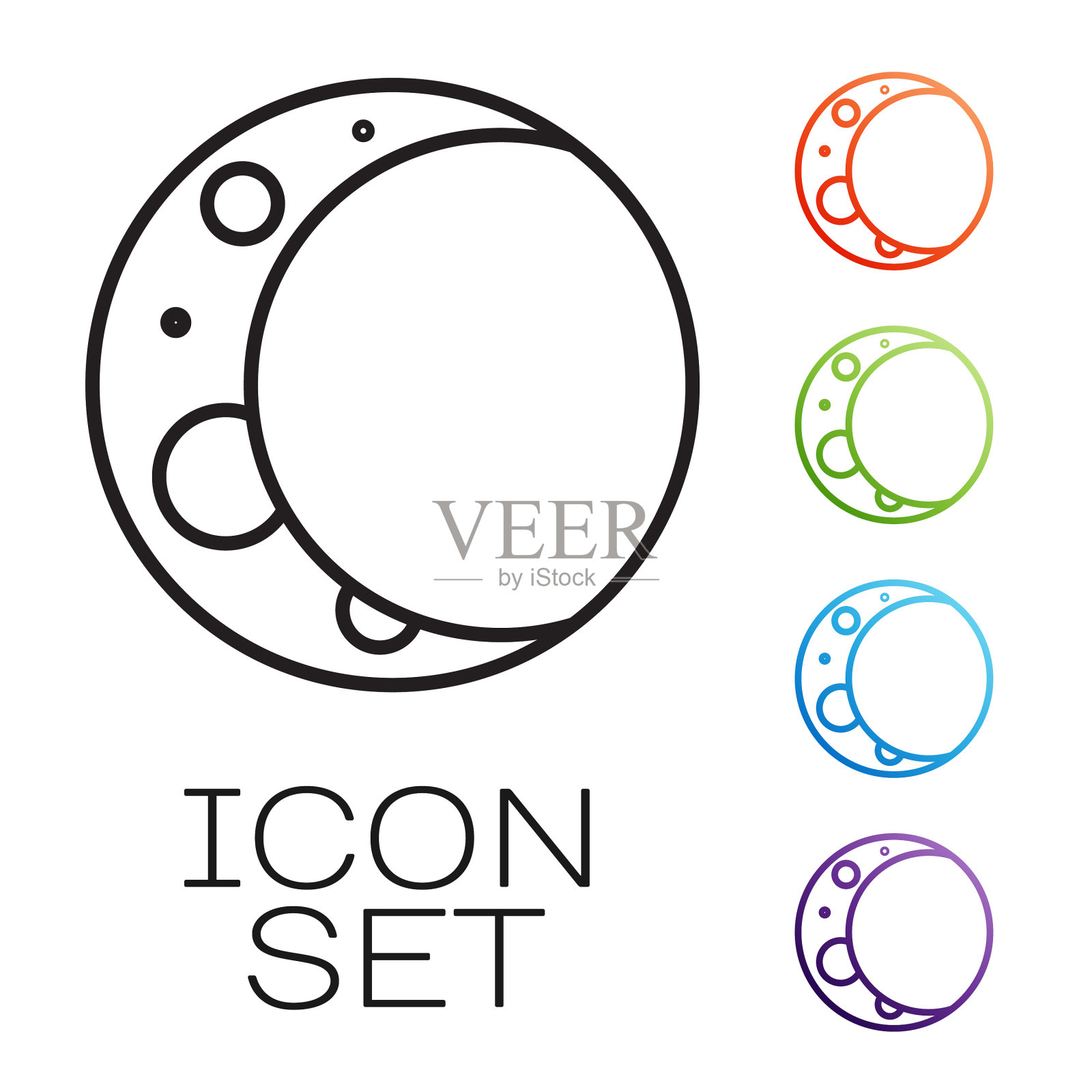 黑色线月亮图标孤立在白色背景图标素材