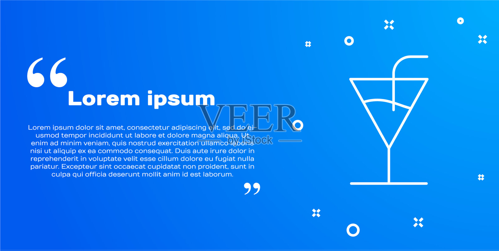 白色线鸡尾酒图标孤立在蓝色插画图片素材