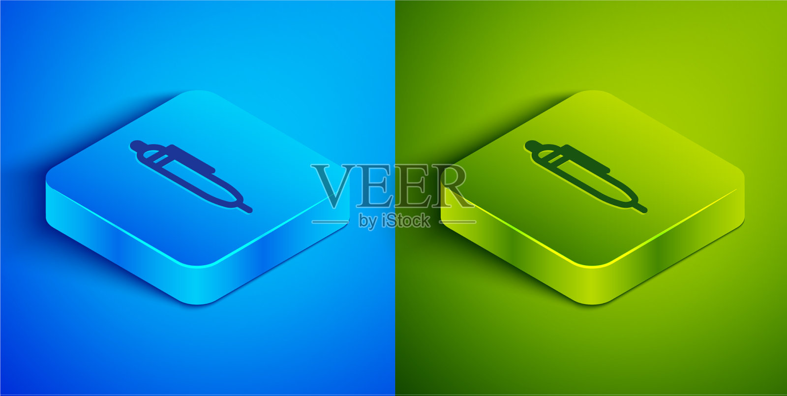 等距线笔图标隔离在蓝色和绿色图标素材