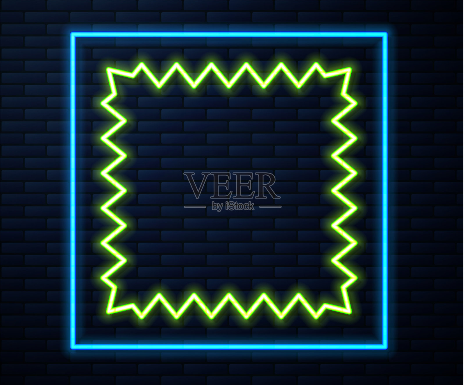 发光的霓虹灯线皮革图标孤立在砖块上插画图片素材