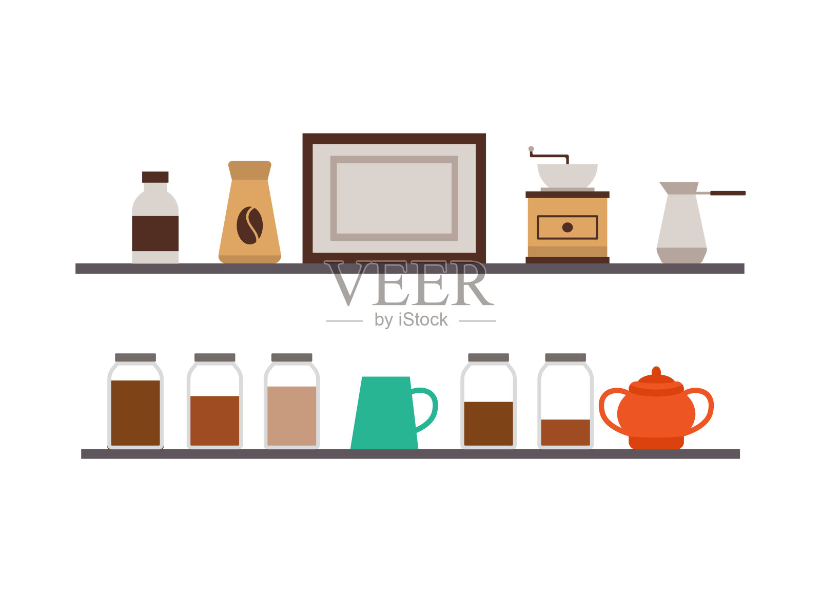 采购产品咖啡和研磨机，土耳其人和糖，咖啡架插画图片素材