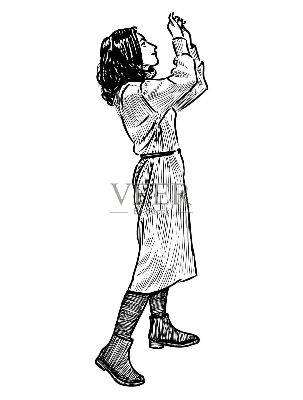 写意绘画少女摄影上插画图片素材