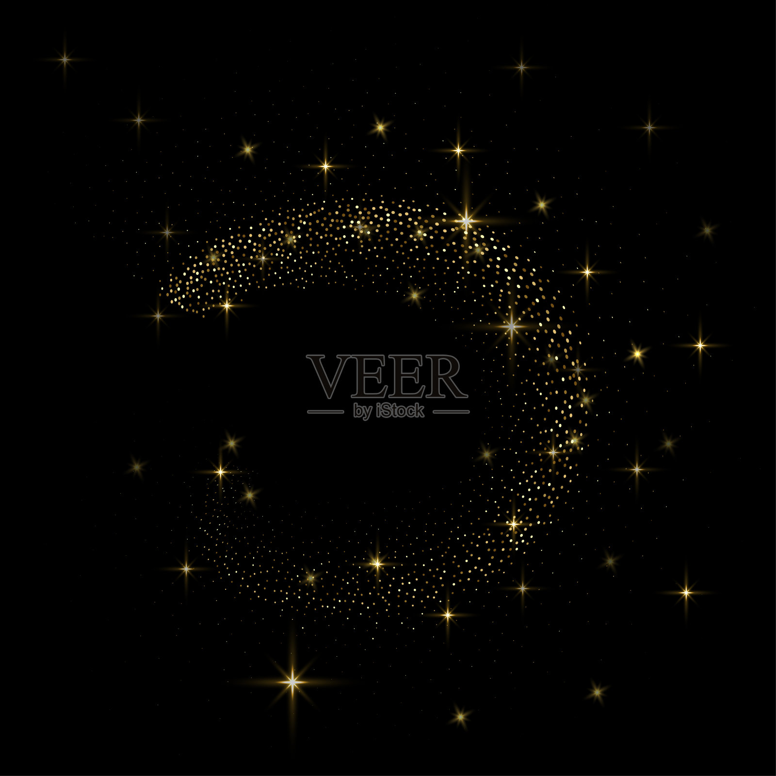 一圈金光闪闪的粒子带着星光的轨迹。神奇的线。插画图片素材